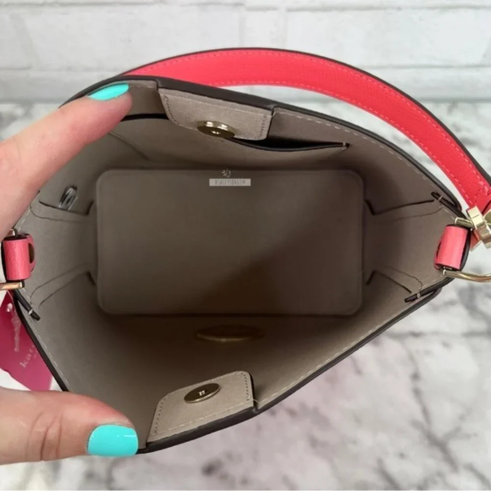 Kate Spade Darcy Bucket Bag & Small Zip Card Case Wallet In Peach Nectar Pink - Picture 7 of 15